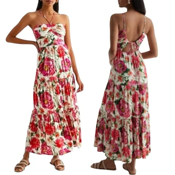 Express floral halter neck open back maxi sun dress L - Picture 12 of 12